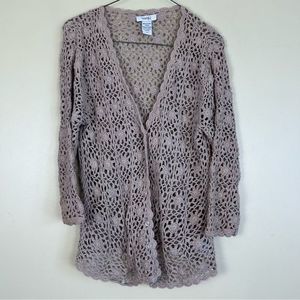 Northern Reflections women’s small cardigan open crochet bohemian style‎ khaki